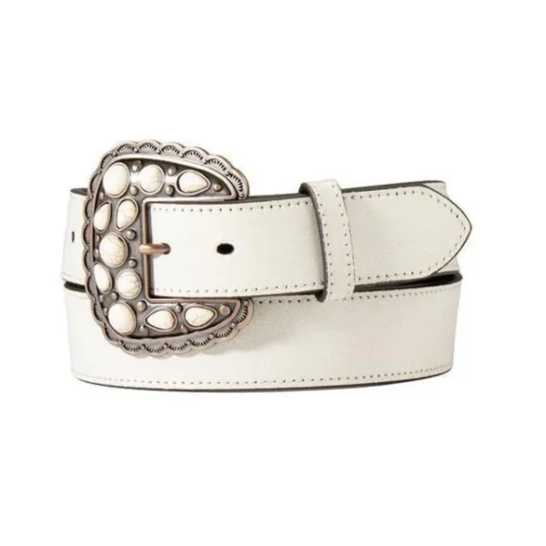 Women's Cream Crackled Leather Copper & Stone Buckle