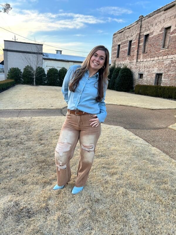 High Rise Distressed Straight Cut Denim Jeans - Image 3