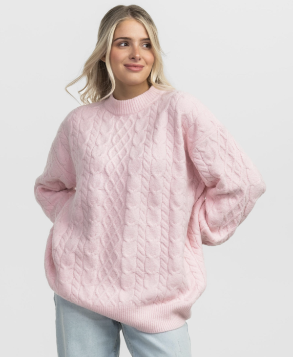 Comfy Cozy Cable Sweater / Pink Mist