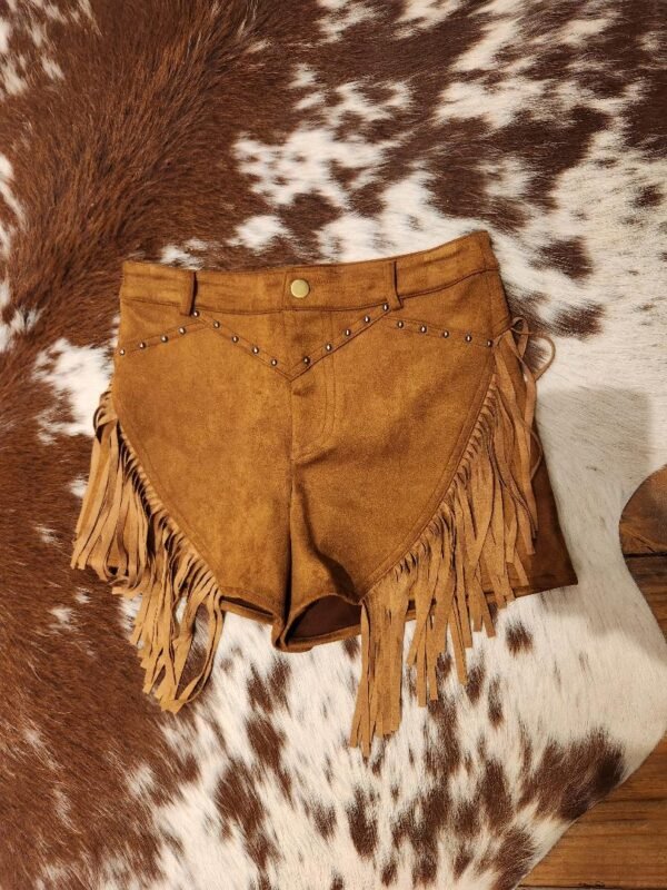 Suede Chevron Stud Fringe Shorts