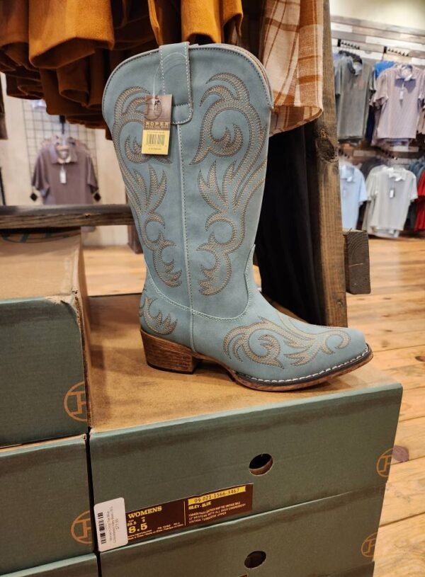 Women's Snip Toe Blue Embroidered Riley Boot