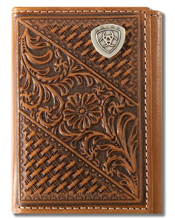 Basketweave Floral Trifold Wallet
