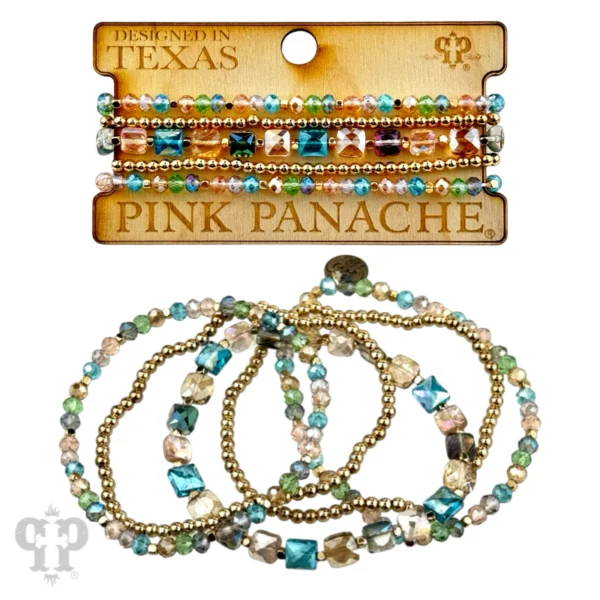 Square and Round Faceted bead bracelet stack- multi-color