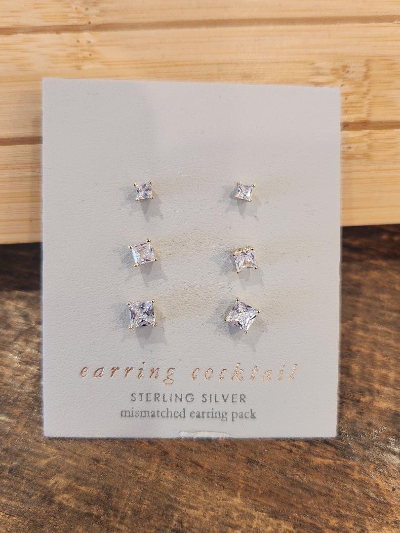 Sterling-Silver-Square-Rhinestone-Stud-Earring-Set
