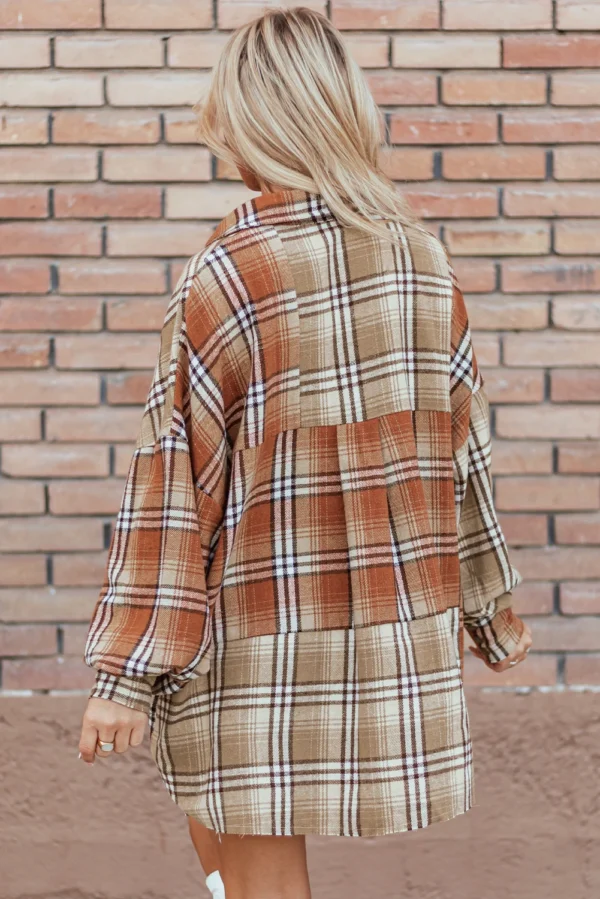 Plaid Colorblock Patchwork High-Low Shacket - Image 2
