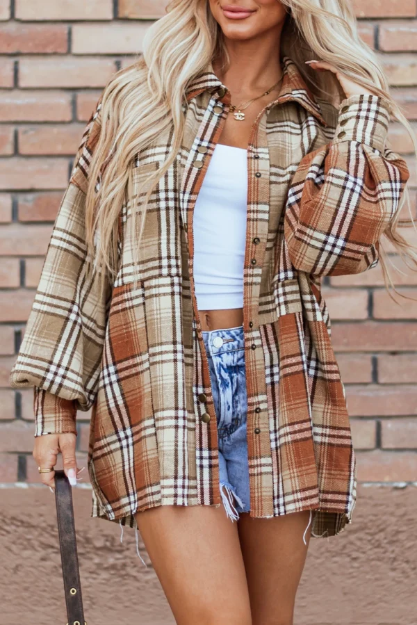 Plaid Colorblock Patchwork High-Low Shacket