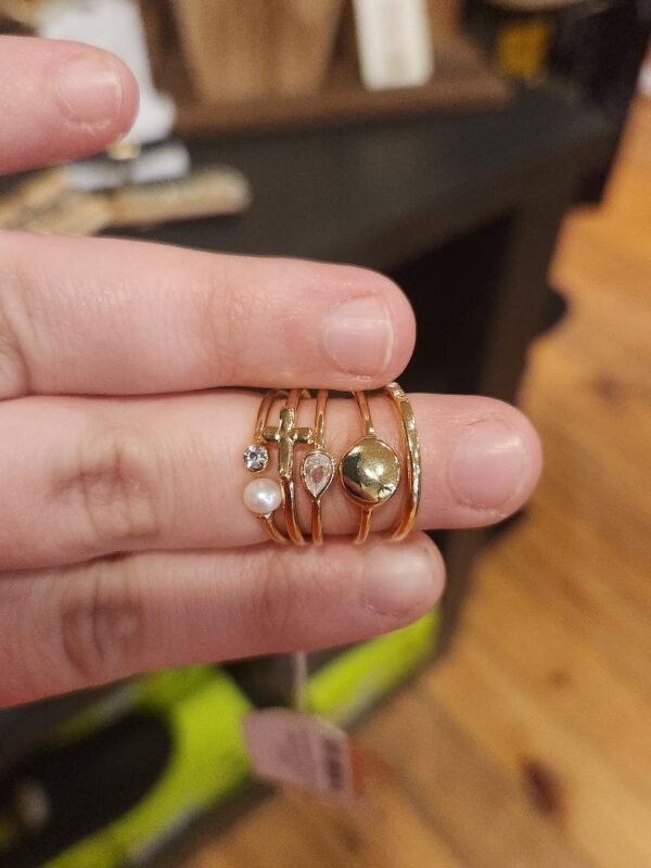 Cross Pearl and Rhinestone Mixed Band Rings Set