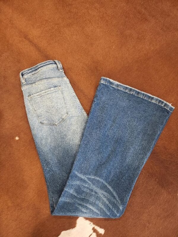 Mid Wash Tummy Control High Rise Slim Flare Jeans - Image 4