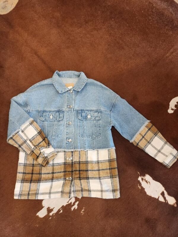 Plaid Patchwork Oversized Denim Jacket