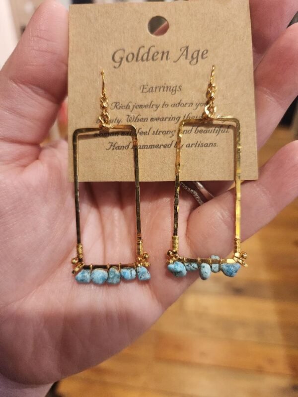Gold Dipped Mini Stone Beads Rectangle Drop Earrings